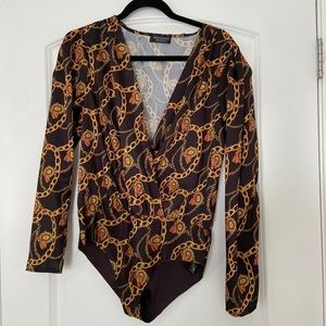 Zara chainlink print bodysuit, size M